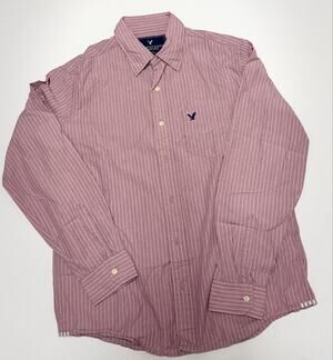 American Eagle Mens Size M Striped Long Sleeve Button Up Shirt Cotton Eagle Logo